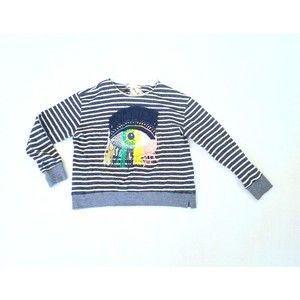 Le Superbe The Eye Embellished Sweatshirt, Stripe Blue & White Size Small Cotton